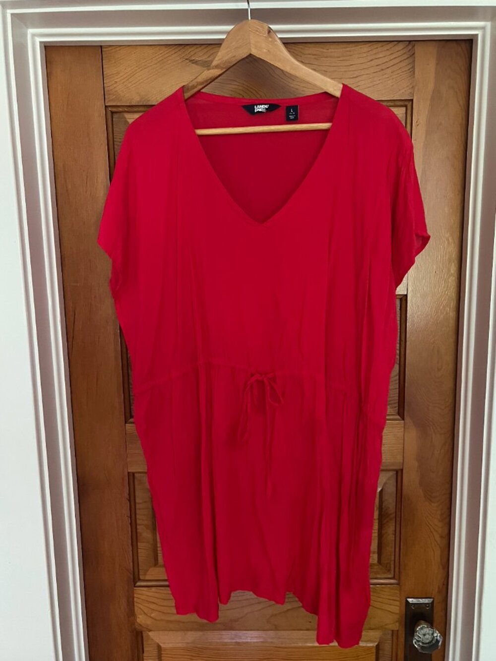 Lands’ End Bright Pink Cover Up Dress Large V-Neck Swim Coverup Resort Wear